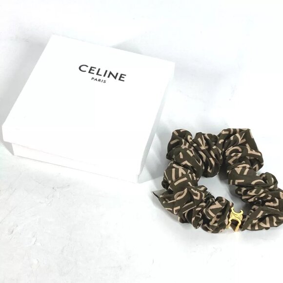 CELINE Triomphe logo hair accessories hair rubber Scrunchie silk / Rubber khaki